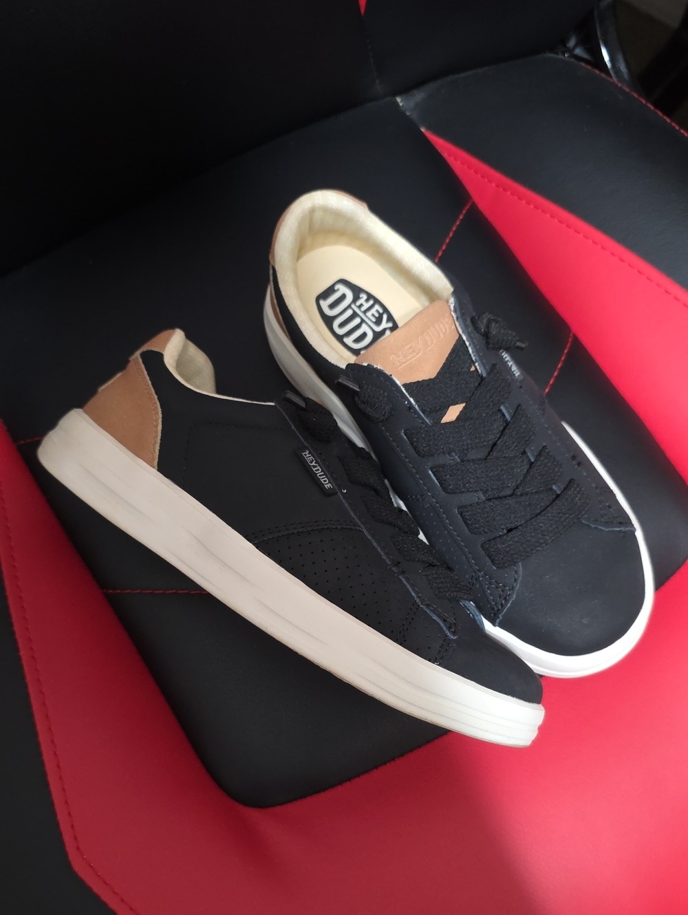 Hey Dude Black & Tan Low-Top Lace-Up Sneakers - KARINA DUO CLASSIC